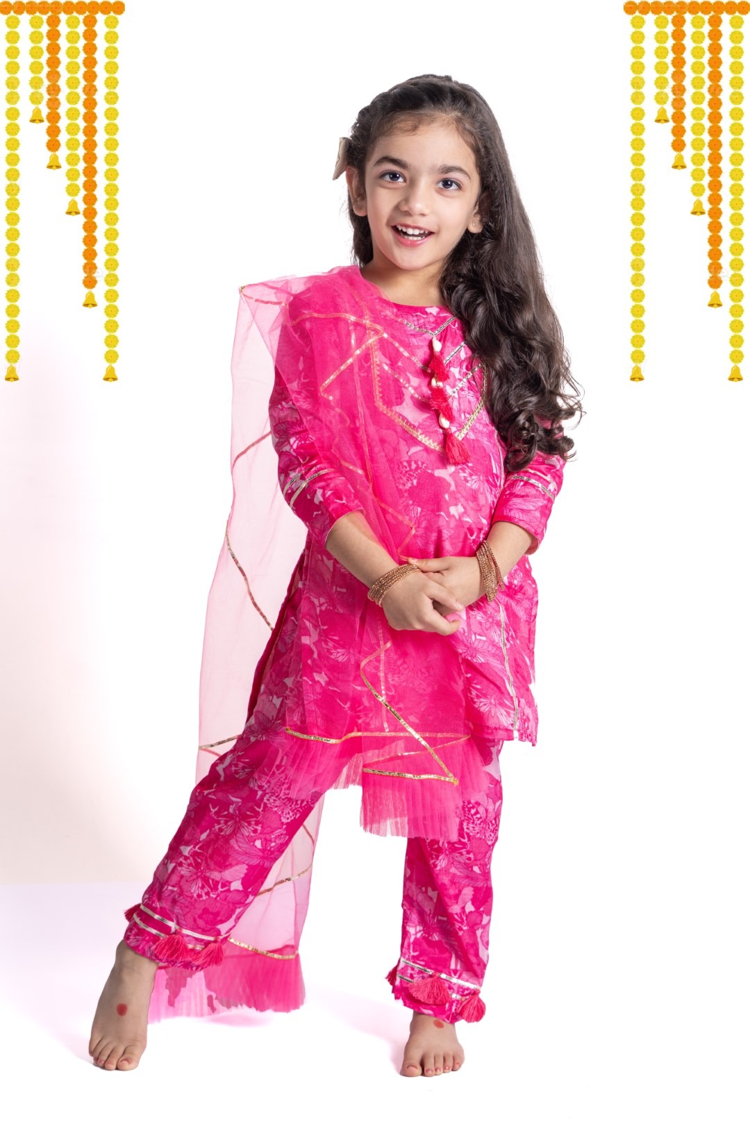 Pink Floral Suit With Straight Pants - Pixie Threads Wrapped With Magik 